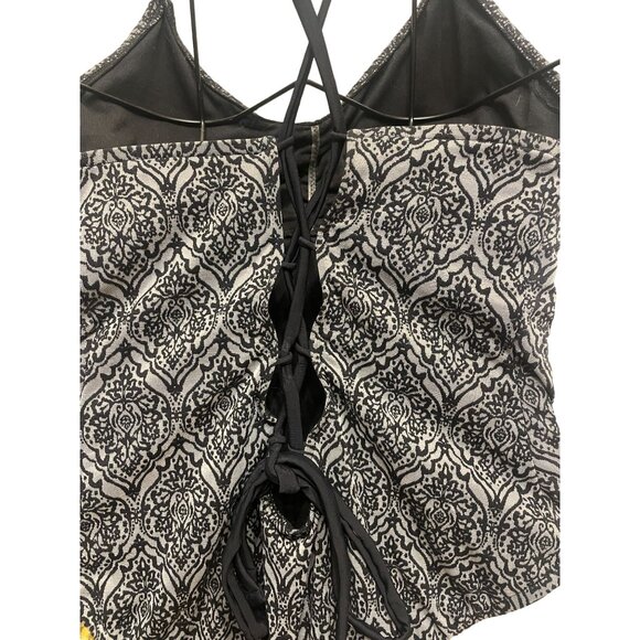 ladies Swimsuit XL Jacquard Damask Grey Black ruched beach swim ladder back - Picture 5 of 6